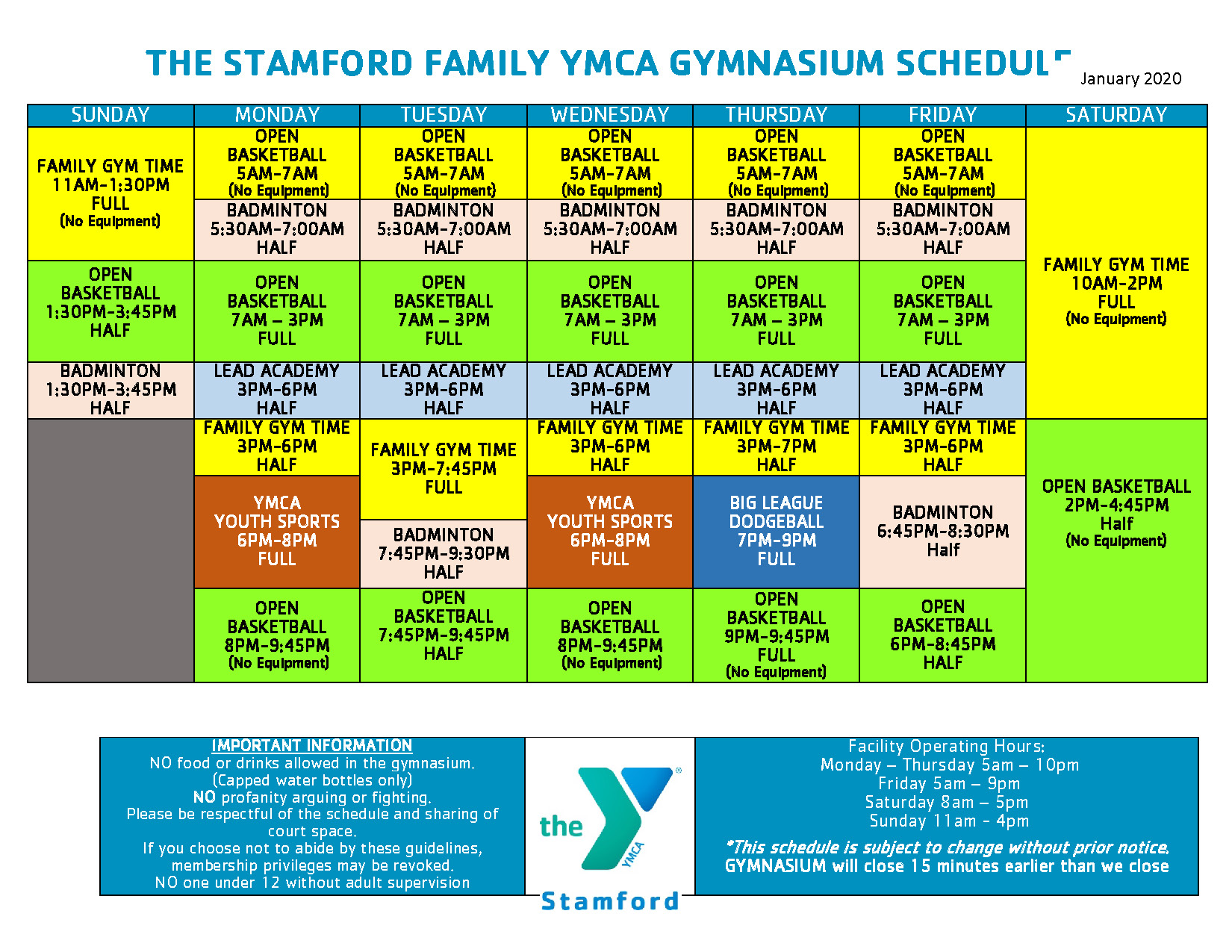 Gymnasium Schedule – Stamford Family YMCA