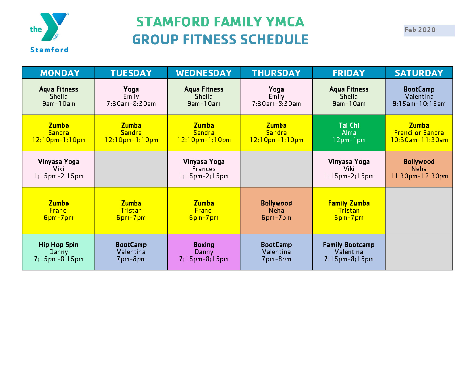 Group Fitness Schedule – Stamford Family YMCA