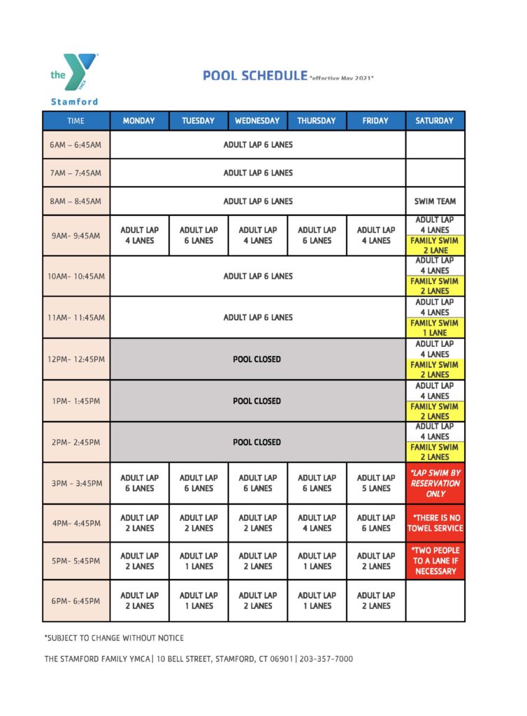 Pool Schedule Stamford Family YMCA